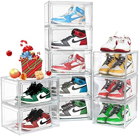 Кутии за обувки DAYOOH От Прозрачна пластмаса, Штабелируемые Прозрачни Маратонки, Акрилна Витрина за Маратонки, Магнитни Контейнери-Организаторите за обувки с капац?