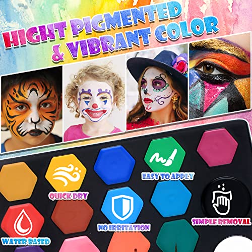 TEUVO 19 Цветни Комплекти за рисуване Лицето за деца, Комплект Бои за лице на водна основа и Бързо Изсушаване с 35 Трафаретами и