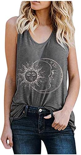 Женска тениска с надпис Neartime, реколта памучни тениски без ръкави, с принтом на Луната и Слънцето