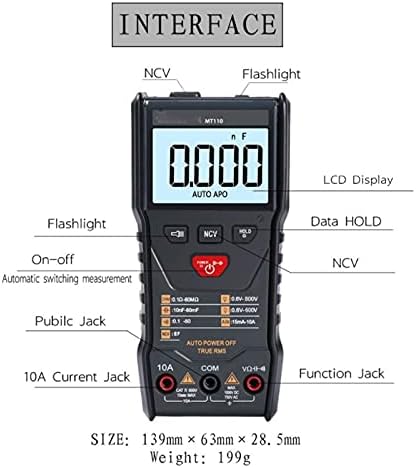FEER MT110 Мултицет с Автоматично измерване на True RMS Дигитален Мултицет на 6000 Точки + DC800V + Задържане на данни + Осветление
