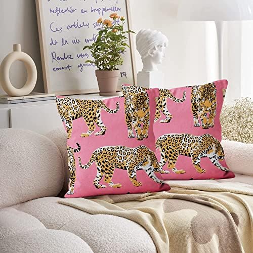 CRTPOD Розови Калъфки за възглавници под формата на Леопард, Комплект от 2 покрива възглавница с размер 18x18 инча, Чист Калъфка