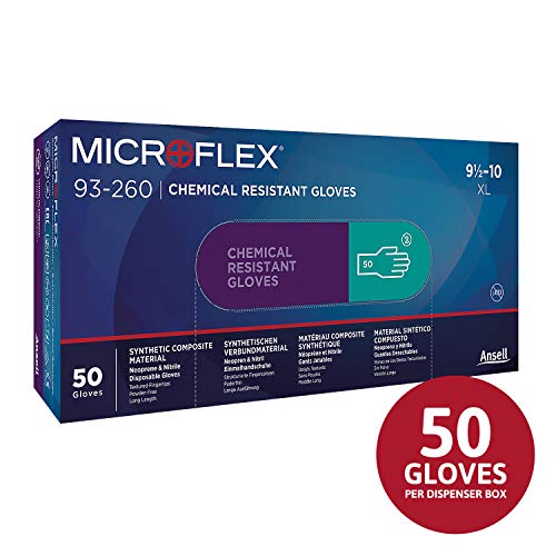 Ръкавици от нитрил и неопрен Microflex 93-260 - за Еднократна употреба, Химически устойчиви, Среден размер (опаковка по 50 броя)