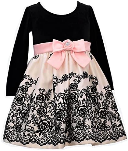 Бони Жан момичета 3M-4Т Черно кадифе, сатен, цветен флокированный розова рокля лък