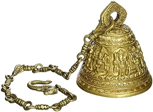 Висящи камбаната на храма Магента Трън в стил Ашта-Vinayak: Звънец от плътен месинг с тегло 3 кг, с дълбок звук (10718)