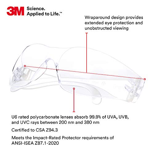 Защитни очила 3M, Virtua, 100 бр. / опаковане., ANSI Z87, Прозрачни лещи с твърдо покритие, Прозрачни рамки