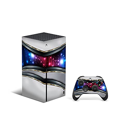 ZOOMHITSKINS, съвместими с кожата Xbox Series X, калъф за кожата Series X, Кометата Chrome Silver Neon Purple Blue Star, Трайни