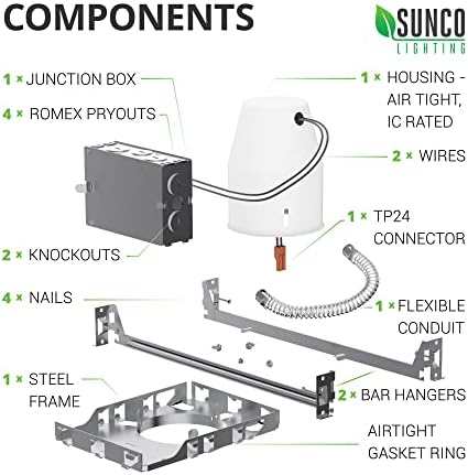 Sunco 24 Pack 4-инчов-вградени светлинното тяло Може да Светне Нов дизайн, Фланец стоманен таван Може 120-277 В, твърд съединител