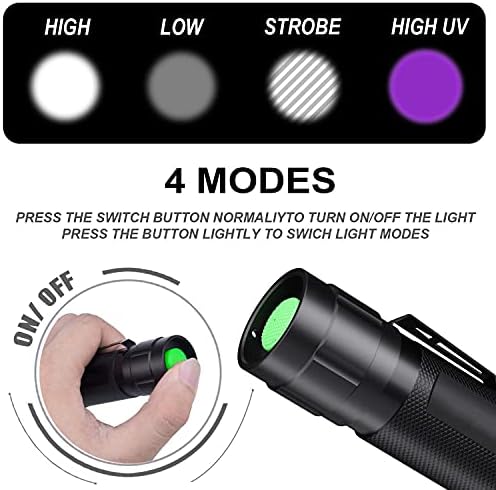 Ултравиолетово фенерче, Черен на цвят 2 в 1, 2 бр., uv led светлини, черен на цвят, с подсветка 500ЛМ и 4 режима на водонепропускливост