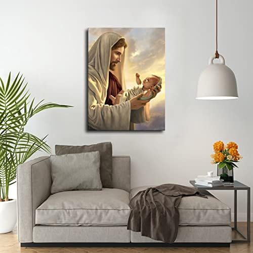 Исус и Бебе - Религиозен-Духовен портрет на Исус, Плакати и Щампи, Стенни Художествени Картини за вашия интериор, Хол, Спалня, Пещера,