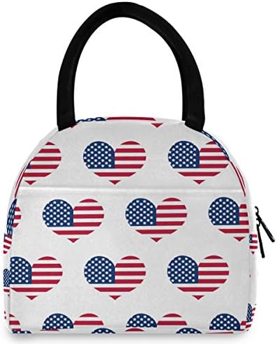 Случайна чанта за обяд Дамски - Independence Сърце Флаг Америка Големи Запечатани Торби за Обяд с плечевыми ремъци за работа