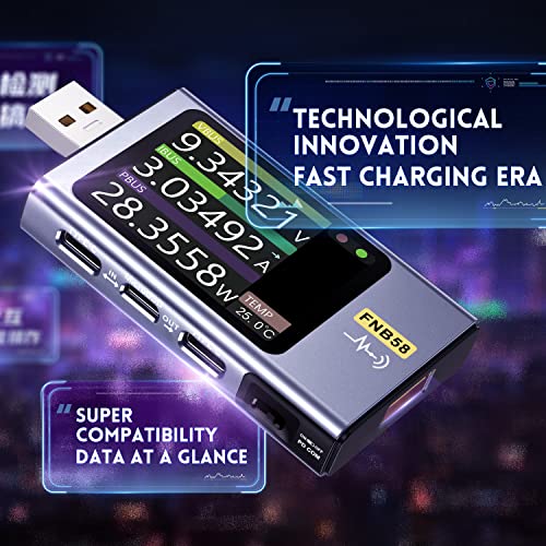 FNIRSI USB Тестер 4-28 В 7A LCD дисплей USB A & C Тестер за напрежение, ток, мощност Мултицет с Bluetooth, Бързото Откриване такса