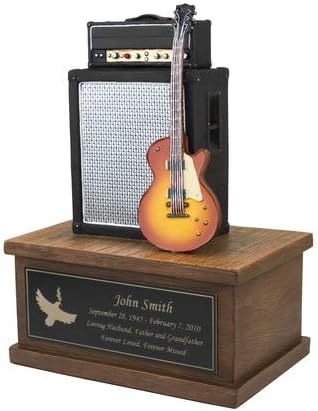 Perfect Memorials Малка урна за електрическа китара с надпис по поръчка (50 cc / инч) - Подробна урна за праха на човека / Личен