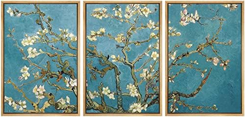 wall26 Комплект за стенен изкуство с принтом на платно в рамка Цветя на Бадеми на Винсент Ван Гог Илюстрации на природата Дивата