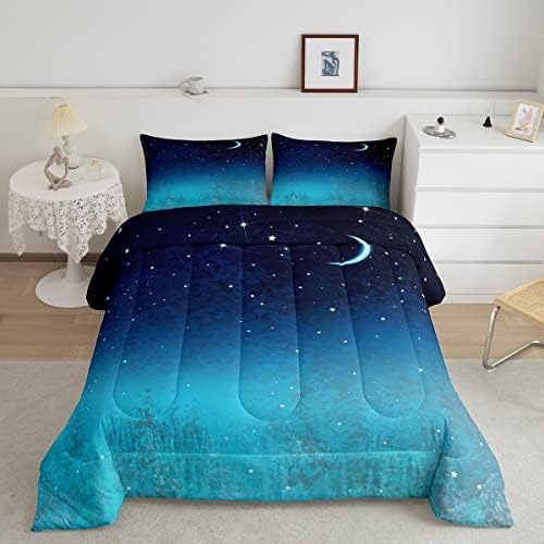 Естетичен Комплект спално бельо Queen, Комплект Одеала Star Galaxy Moon от 3 теми за деца, Комплект спално бельо Kawaii Space Star