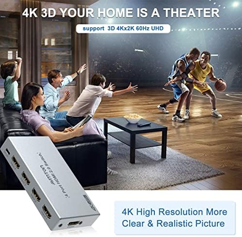 AVMTON HDMI Превключвател 4 в 1 От HDMI Превключвател за 2.0 Избор на Метални Ключове, HDMI, Кутия за Селектор HDMI Сплитер HDMI Превключвател 4k с дистанционно управление, поддръжк?