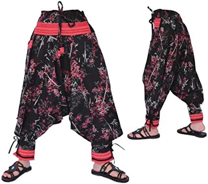Siamrose Самурайские Зреещи в Японски Стил Мъжки Дамски Панталони Нинджа за Йога Ръчно изработени от Памук