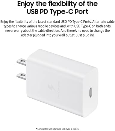 Стенно зарядно устройство SAMSUNG мощност 15 W Type C (кабел USB-C е включен в комплекта), бяло