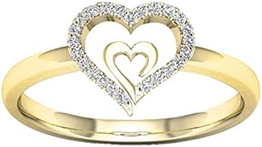 2023 Ново Диамантен Подарочное пръстен с любов, Творческа Годежен Дамско Бижу пръстен От сърце до сърце, 1 Пръстен (злато, 11)