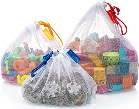 Мрежести торби за съхранение и организиране на детски играчки VANDOONA Комплект от 15 Прозрачни пере етажа чанти с цветни завязками