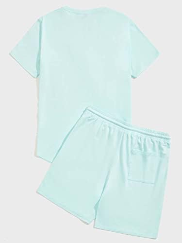 Мъжко облекло от две части, Мъжка тениска с писмото по образец и комплект спортни шорти (Цвят: мятно-синьо, Размер: Малък)