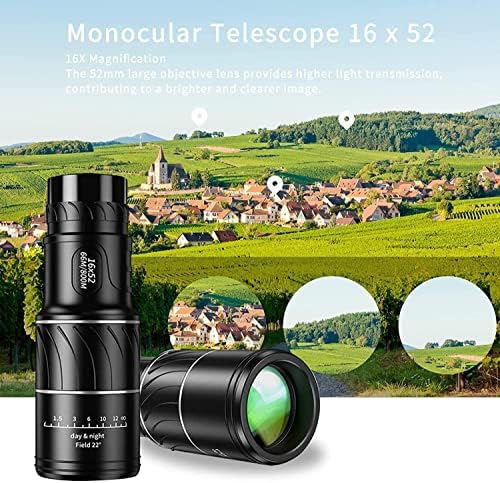 Монокуляр-телескоп 16x52 с нощно виждане, Монокуляр за възрастни и деца, Мощен Компактен Водоустойчив Монокуляр с призматическим