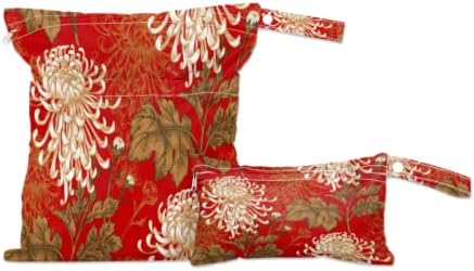 Японски Червено Цвете Японски Влажна, Суха Чанта 2 опаковка с цип, Тъканно Чанта за Памперси, Чанта-Органайзер, Водоустойчив Множество