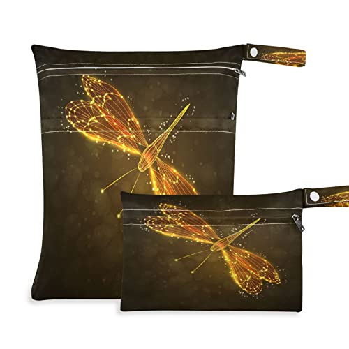 Kigai Golden Dragonfly Art Мокри и Сухи Чанти за Детски Филтър Пелени, да Пере Пътни Чанти за Плаж, Басейн, Спортна Чанта за Бански