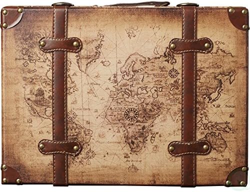 Vintiquewise (TM) Кожен куфар в ретро стил с карта на Стария свят и ремъци, комплект от 2