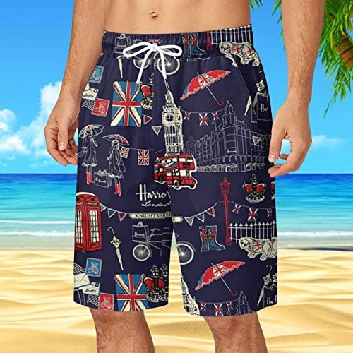 Мъжки Плажни Шорти, Летни Ежедневни Панталони Свободно Намаляване с Принтом на Американското, Шорти 4 юли, годината на Реколтата