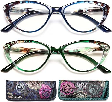 Очила за четене EYEURL Cat Eye за жени, 2 за опаковане, Блокиране на Синя Светлина, Ридеры за дамите, Модерен Модел на Пружинном