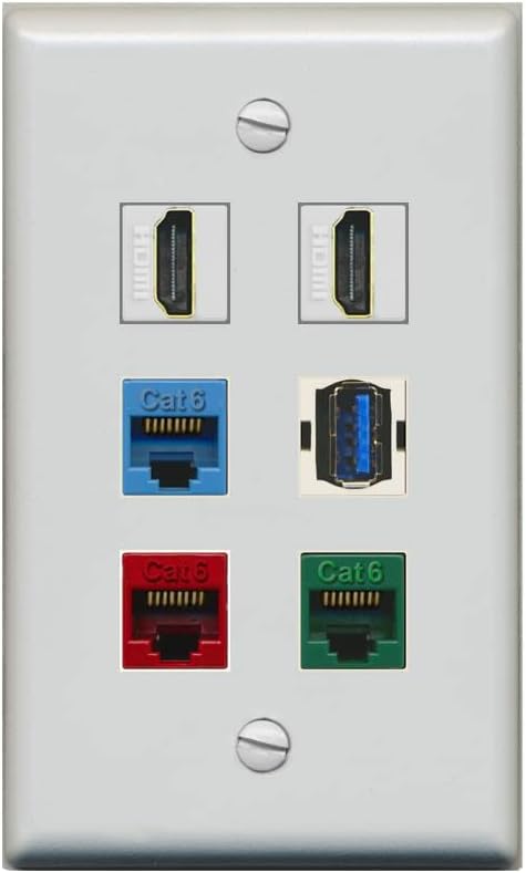 RiteAV 2 HDMI 3 Cat6 Ethernet USB3 Стенни панела на смесени цветове - 2 Група [кафяв / бял]