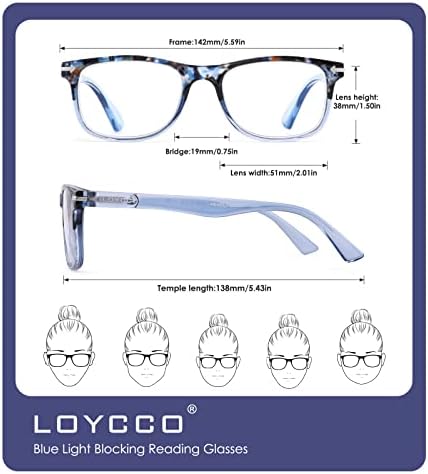 Компютърни очила за четене Loycco, 4 опаковки, блокиране на синя светлина, от напрежението на очите, гъвкави и леки квадратни ридеры