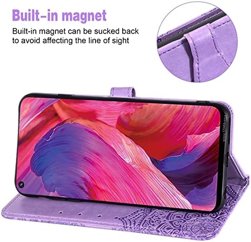 Asuwish е Съвместим с Oppo A74 5G/A54 5G Чанта-портфейл и защитно фолио за екран от закалено Стъкло, кожен калъф с панти капак във формата на Цвете Мандала, Притежател на кредит