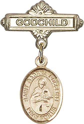 Иконата на детето Jewels Мания за талисман на Св. Гавриил Поссенти и игла за икона Кръщелник | Икона детето си от 14-каратово злато