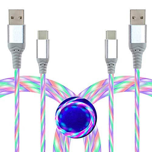 Led, USB кабел C 2 опаковки от 6 фута, led светлини с промяна на цветовете, видими струящийся кабел за бързо зареждане Type C е