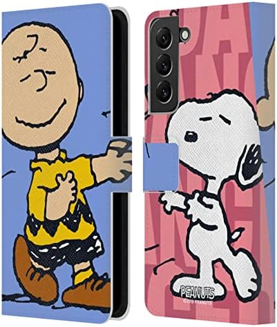 Дизайн на своята практика за главата Официално Лицензиран Peanuts Снупи & Charlie Halfs and Laughs Кожен Калъф-книжка-джобен формат и е Съвместим с Samsung Galaxy S22 + 5G