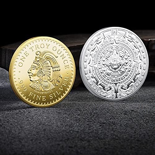 2 елемента Монети на Маите Позлатени Сбирка Декоративни Монети с Защитен Калъф Подбрани Теми за Монети с Манекеном на Маите