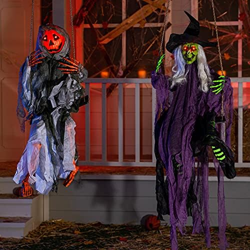 JOYIN 2 Опаковки Висящи Осветителни Духа на Хелоуин с Подсвеченными очи, 3-крак Весел Призрак с Тыквенным лице и 3,9 фута Призрак