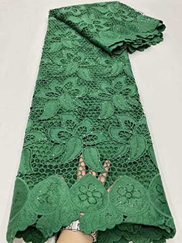 Изумрудено-Зелена Гипюровое Дантела, Приятен за кожата, Тънък Памучен Текстурирани Африканска Лейси Плат Cupion, 5 Ярда Случайна