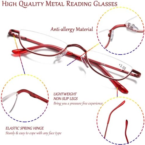 Очила за четене в Полукадровой рамки Viseng за Жени И Мъже, Тънки Очила За Четене с Лещи във формата на Полумесец, Метални, 3 опаковки,